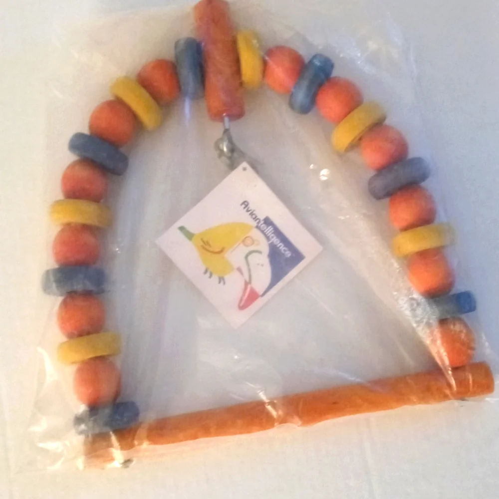Large, BIRD Hanging Toy Swing, movable wood dowels. 13